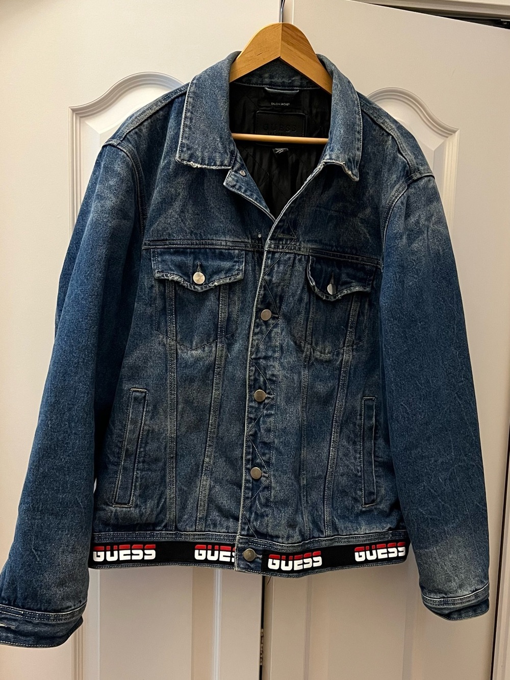 GUESS Dark Blue Denim Jacket with Branded Hem Tape